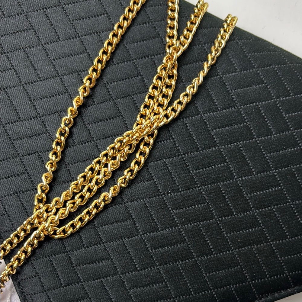 Elegant Black Angular Quilted Crossbody Clutch Purse